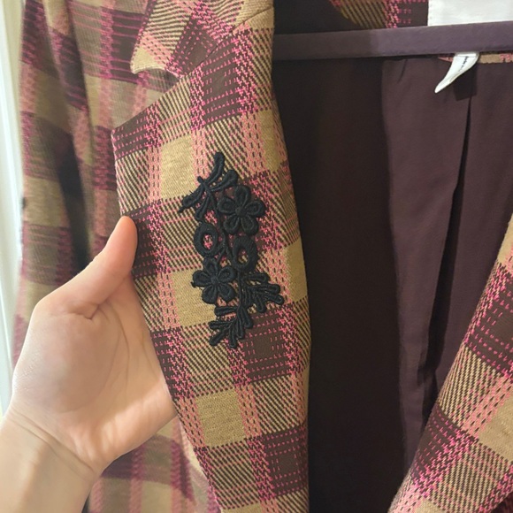 Anthropologie Plaid Embroidered Blazer - Brown & Burgundy - Picture 4 of 8